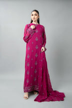 Embroidered & Embellished Pink Chiffon 3-Piece Unstitched Suit by The Fabric Store