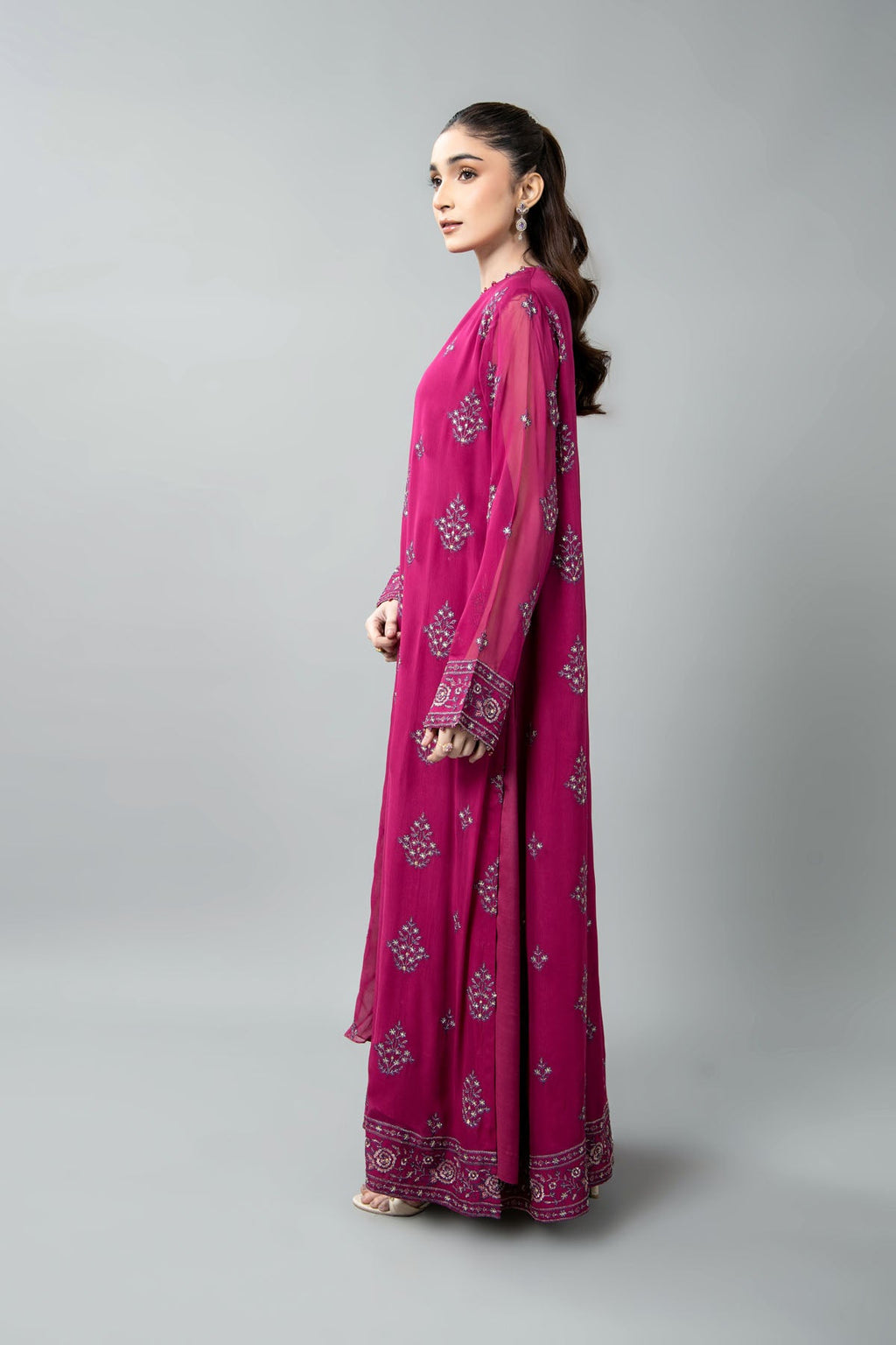 Embroidered & Embellished Pink Chiffon 3-Piece Unstitched Suit by The Fabric Store, photo 3