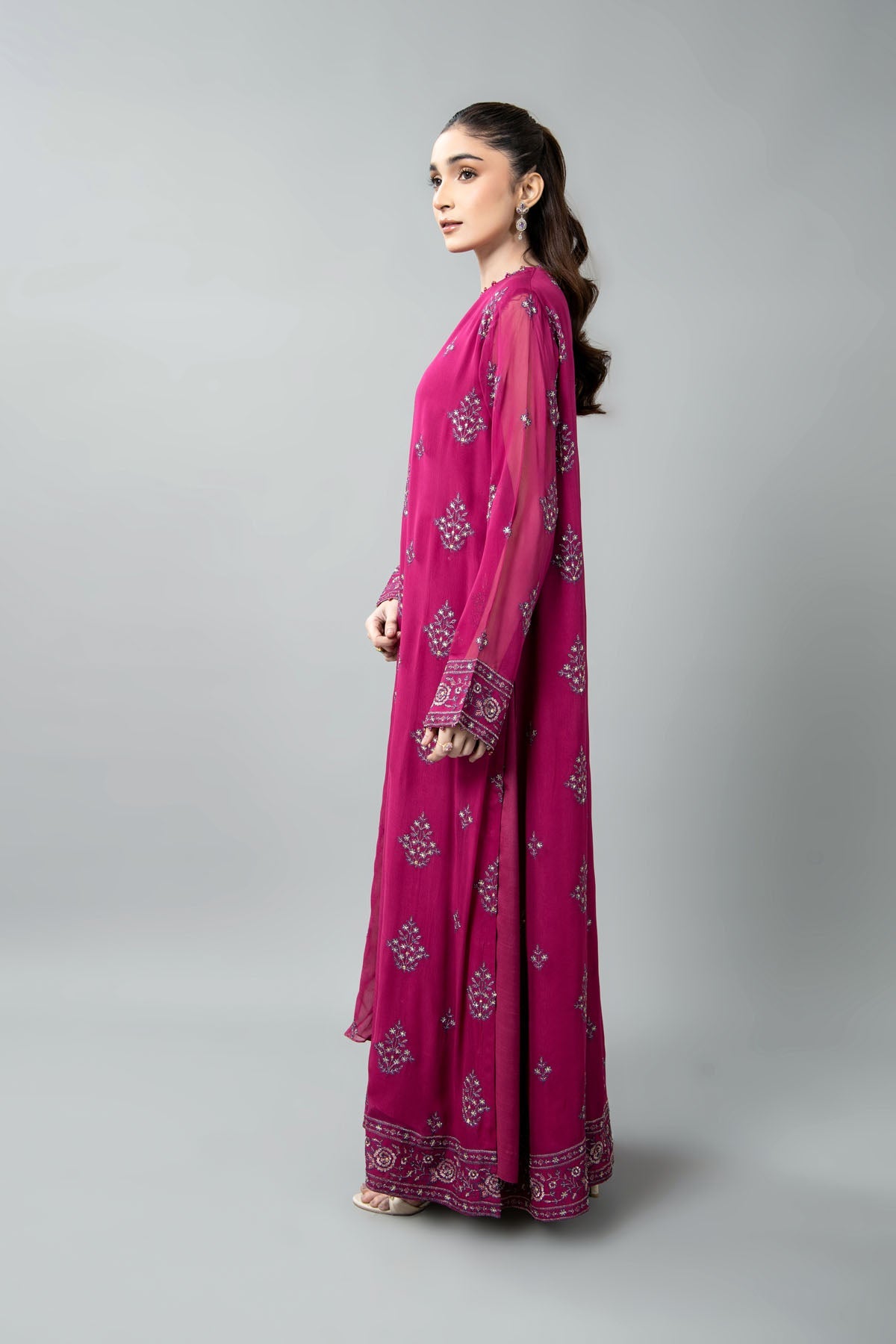 Embroidered & Embellished Pink Chiffon 3-Piece Unstitched Suit by The Fabric Store, photo 3