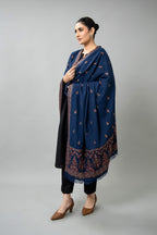 Embroidered Navy Blue Karandi Lawn Shawl by The Fabric Store