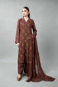 Embroidered & Embellished Brown Chiffon 3-Piece Unstitched Suit by The Fabric Store