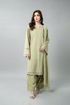 Embroidered & Embellished Sea Green Slub Khaddar 3-Piece Unstitched Suit by The Fabric Store