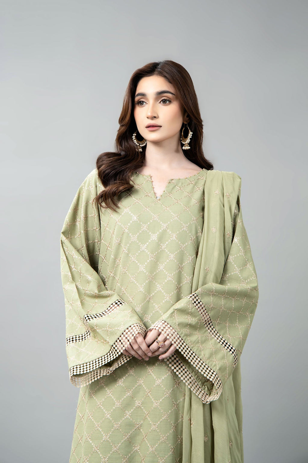Embroidered & Embellished Sea Green Slub Khaddar 3-Piece Unstitched Suit by The Fabric Store, photo 4