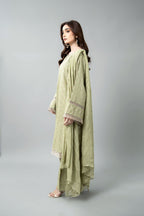 Embroidered & Embellished Sea Green Slub Khaddar 3-Piece Unstitched Suit by The Fabric Store, photo 3