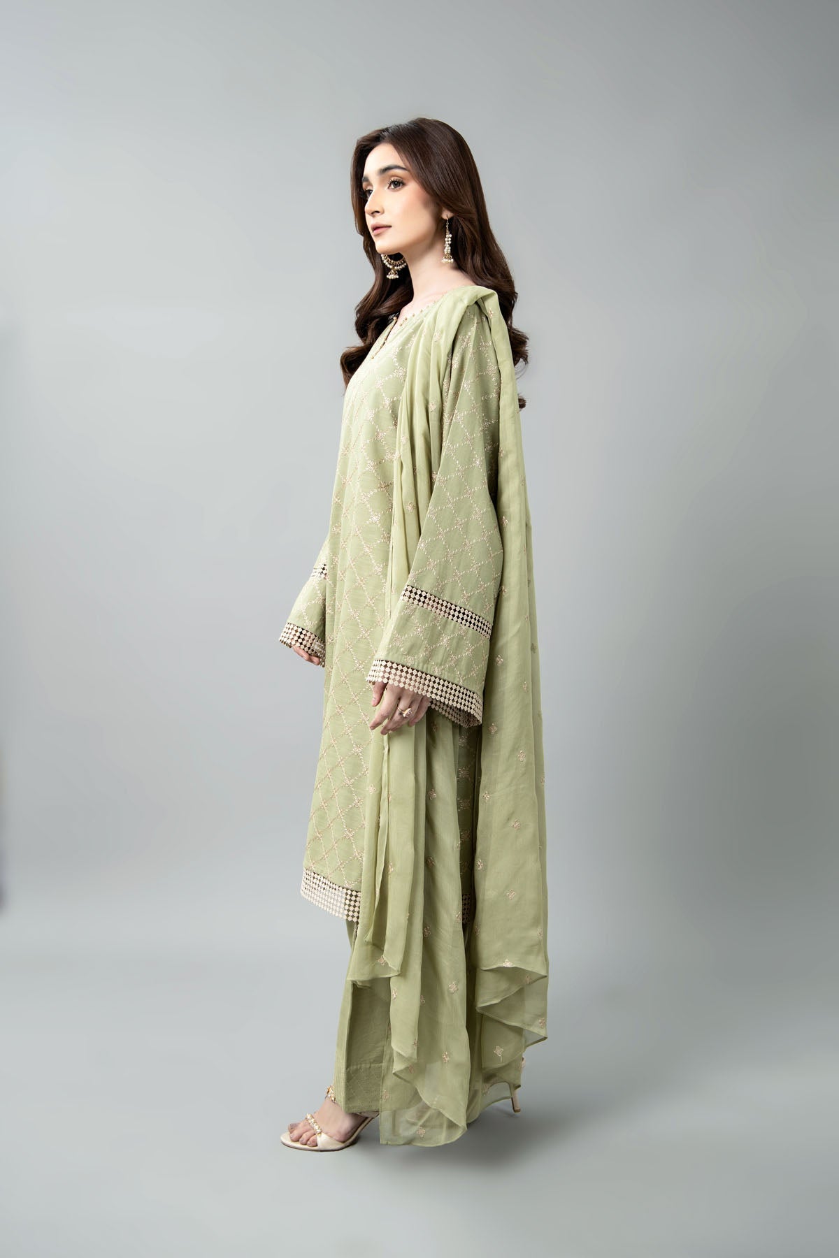 Embroidered & Embellished Sea Green Slub Khaddar 3-Piece Unstitched Suit by The Fabric Store, photo 3