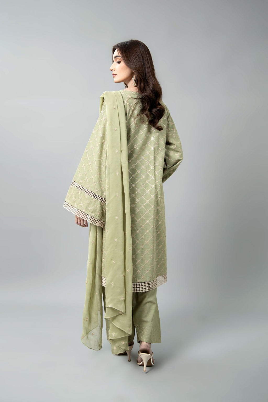 Embroidered & Embellished Sea Green Slub Khaddar 3-Piece Unstitched Suit by The Fabric Store, photo 2
