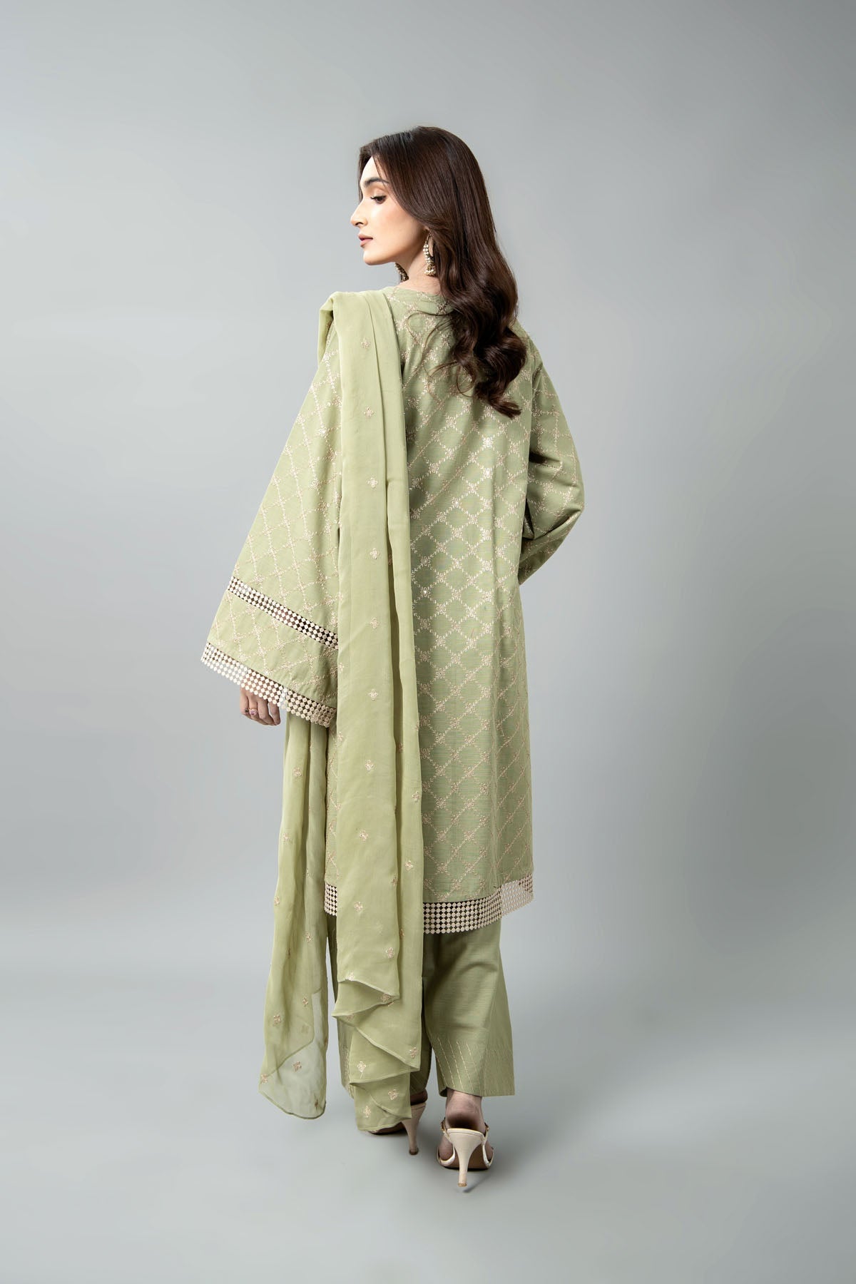 Embroidered & Embellished Sea Green Slub Khaddar 3-Piece Unstitched Suit by The Fabric Store, photo 2