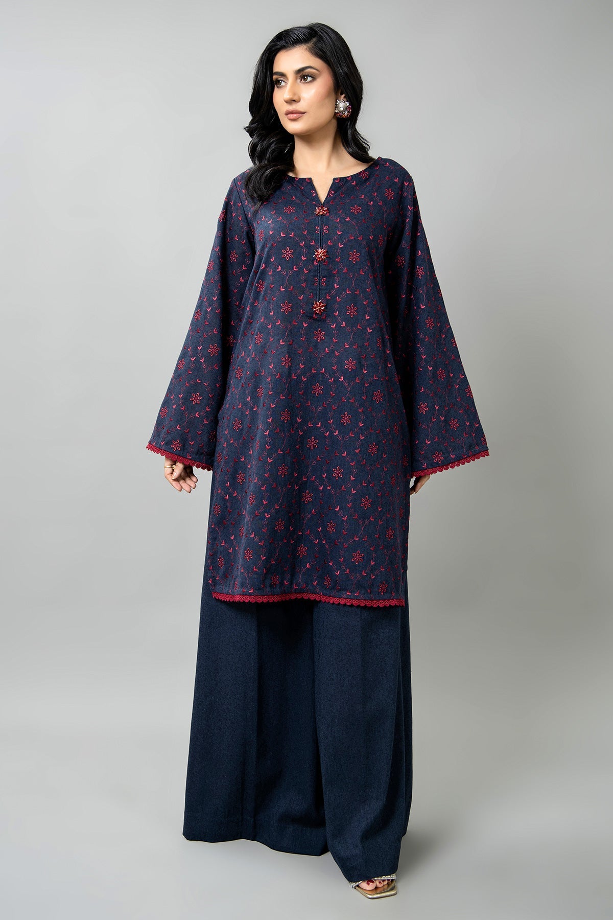 Embroidered Blue Cotton Karandi 2-Piece Unstitched Suit by The Fabric Store