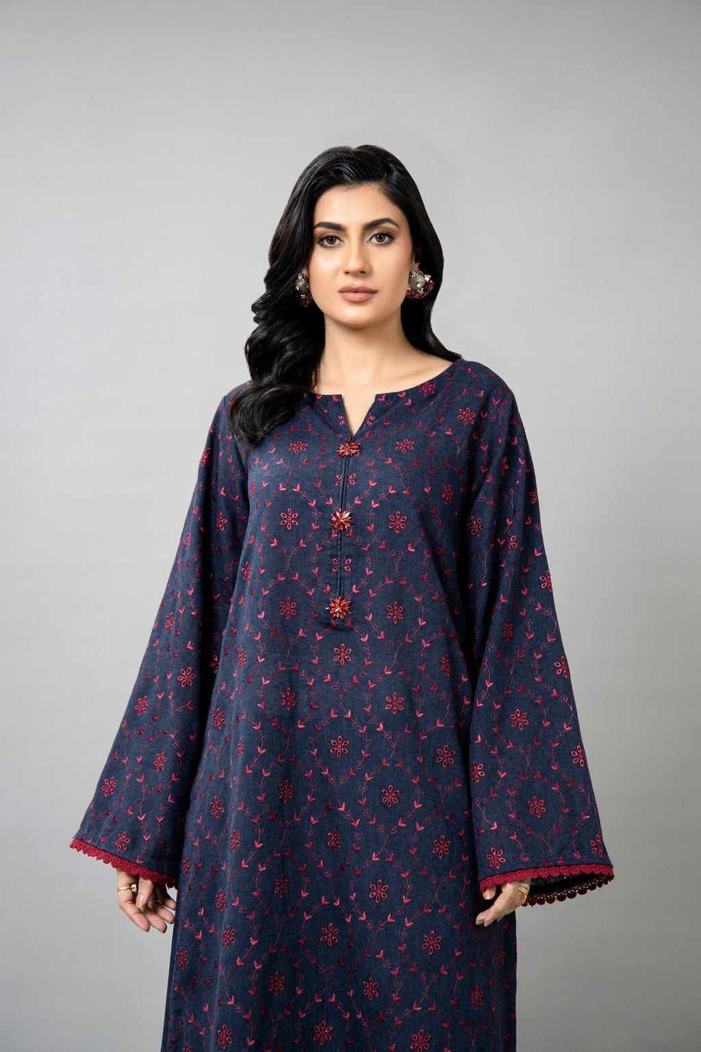 Embroidered Blue Cotton Karandi 2-Piece Unstitched Suit by The Fabric Store, photo 2