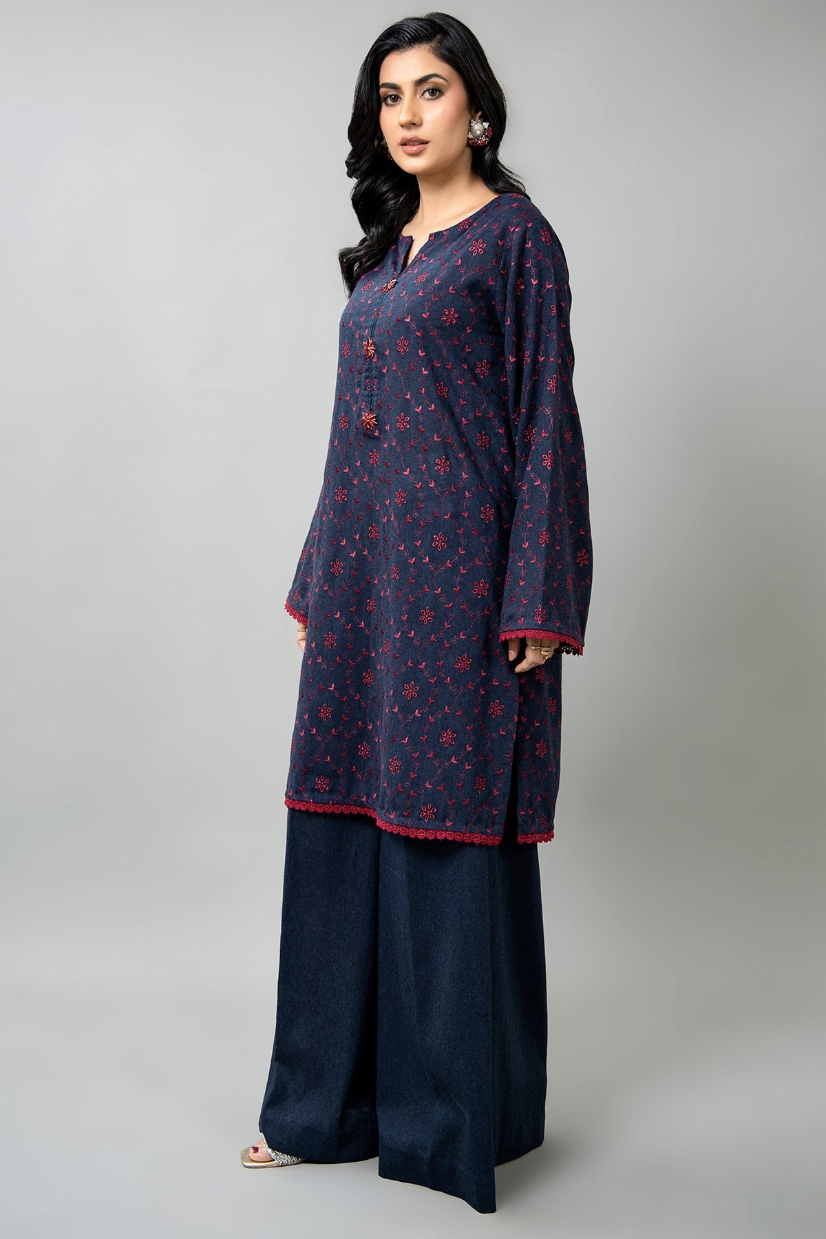 Embroidered Blue Cotton Karandi 2-Piece Unstitched Suit by The Fabric Store, photo 3