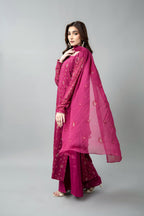 Embroidered & Embellished Pink Chiffon 3-Piece Unstitched Suit by The Fabric Store, photo 3