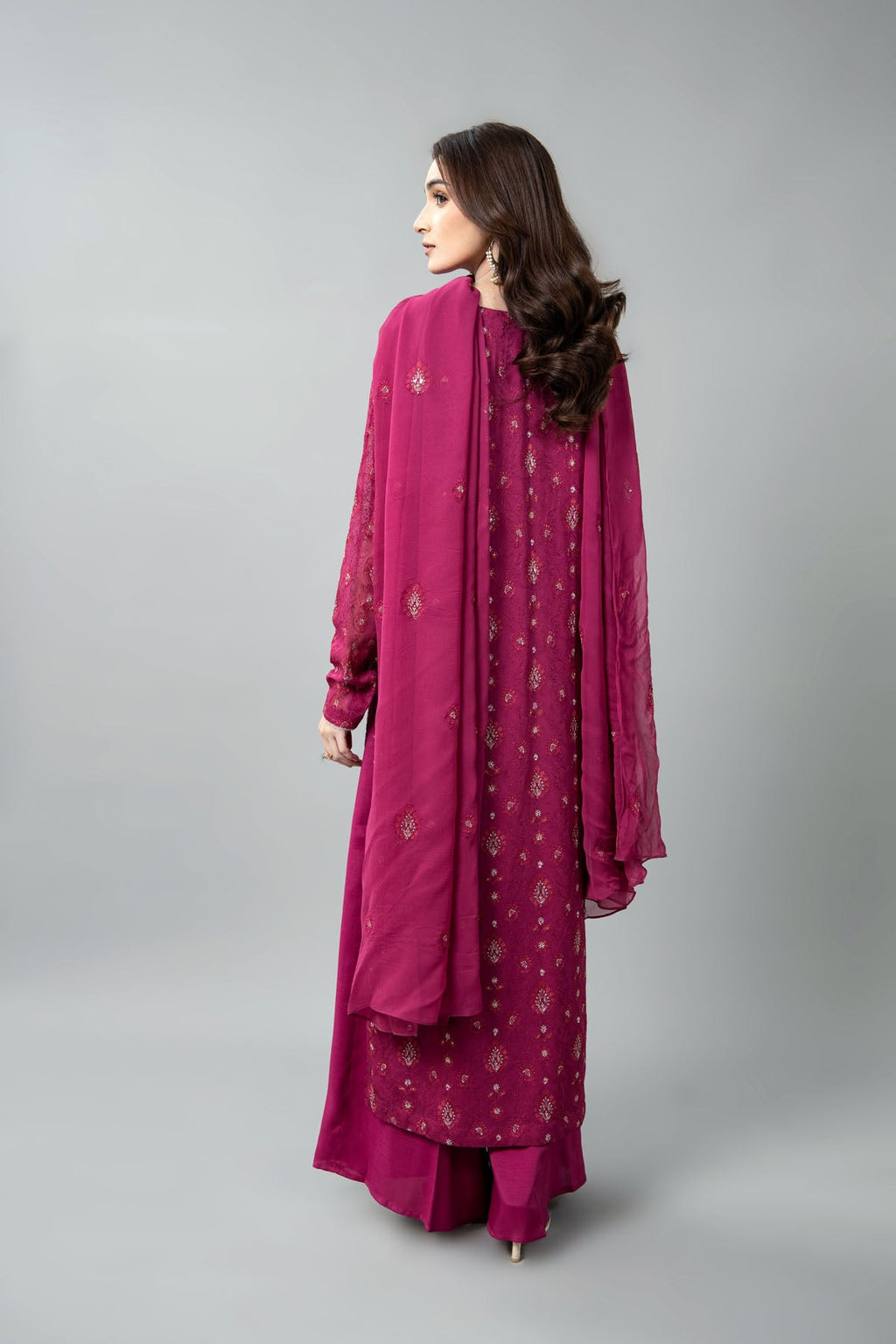 Embroidered & Embellished Pink Chiffon 3-Piece Unstitched Suit by The Fabric Store, photo 2