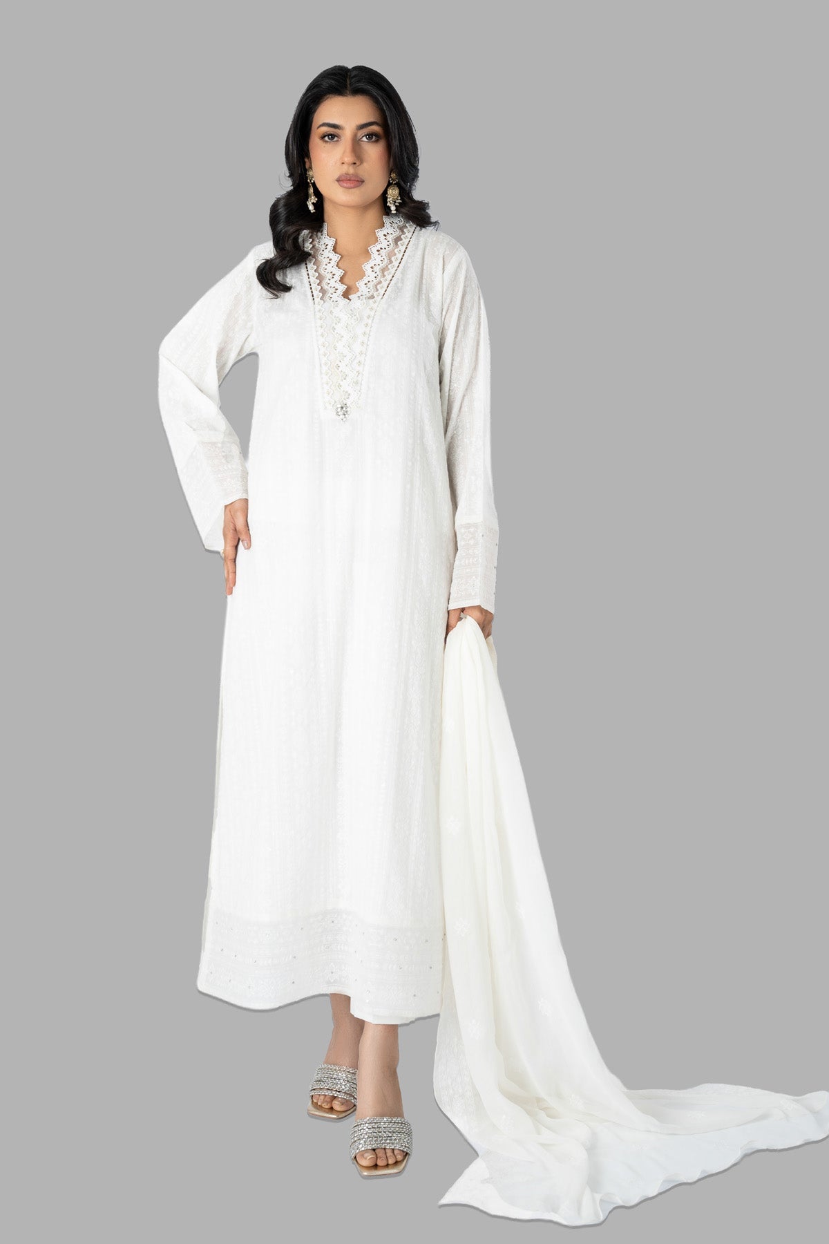 Embroidered & Embellished White Lawn 3-Piece Unstitched Suit by The Fabric Store