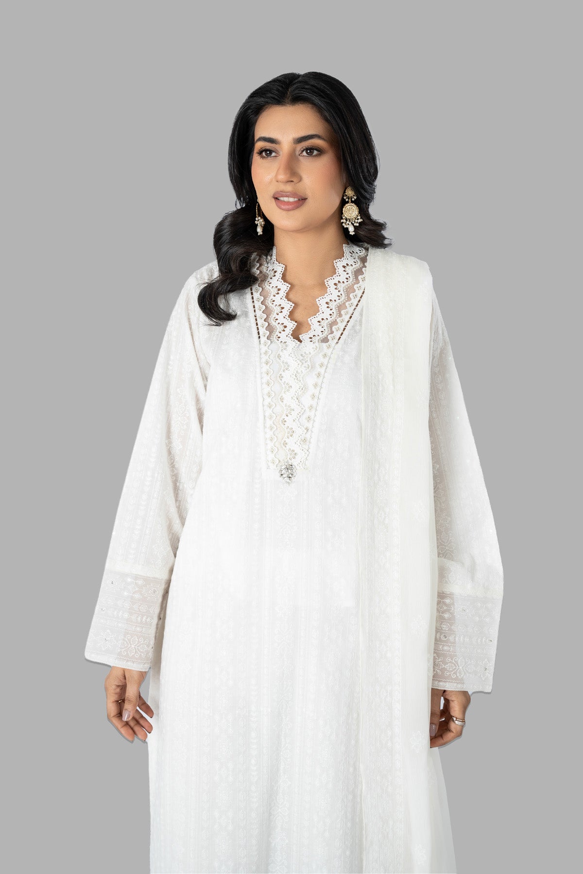 Embroidered & Embellished White Lawn 3-Piece Unstitched Suit by The Fabric Store, photo 3