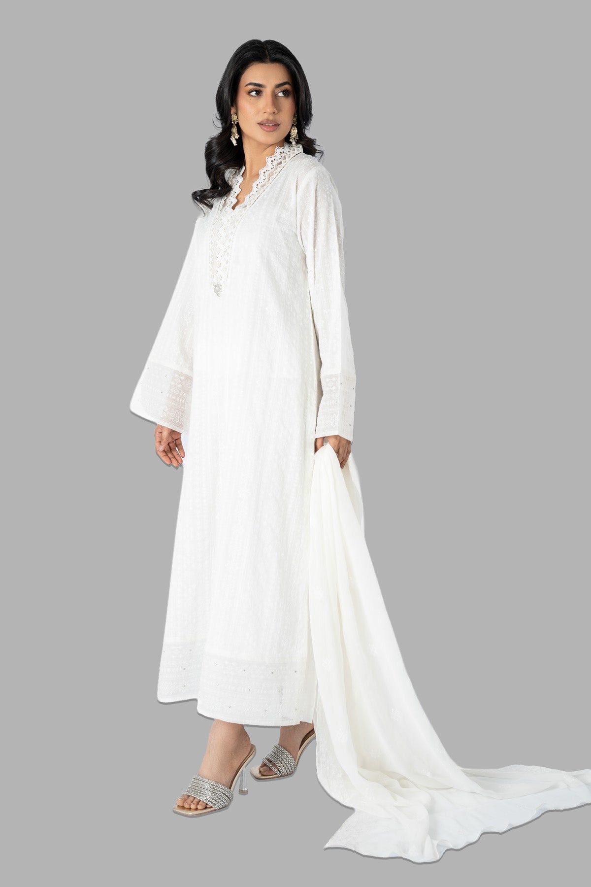 Embroidered & Embellished White Lawn 3-Piece Unstitched Suit by The Fabric Store, photo 4