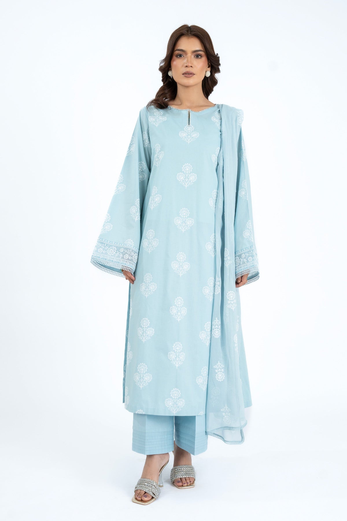 Embroidered Blue Lawn 3-Piece Unstitched Suit by The Fabric Store