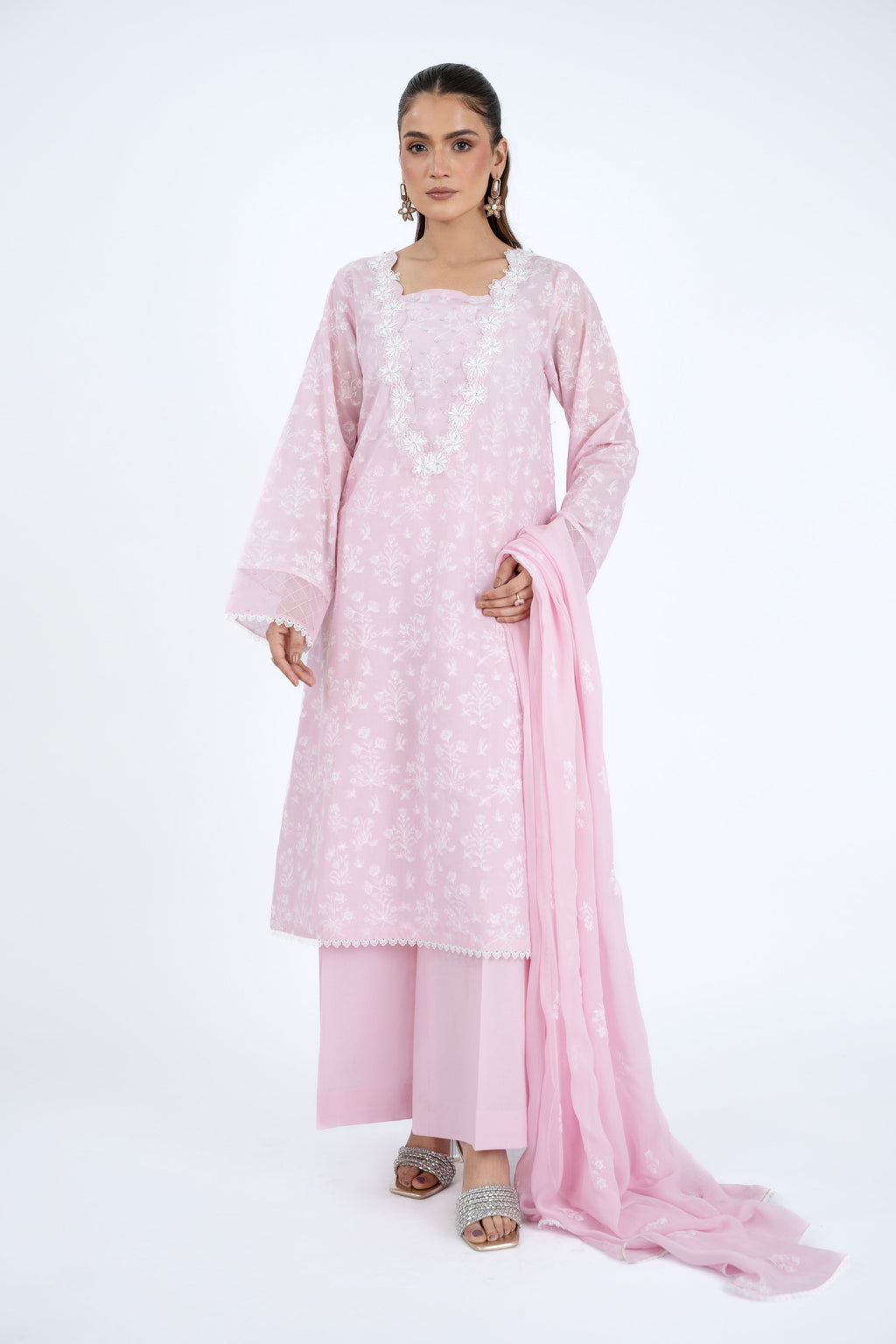 Embroidered Pink Lawn 3-Piece Unstitched Suit by The Fabric Store