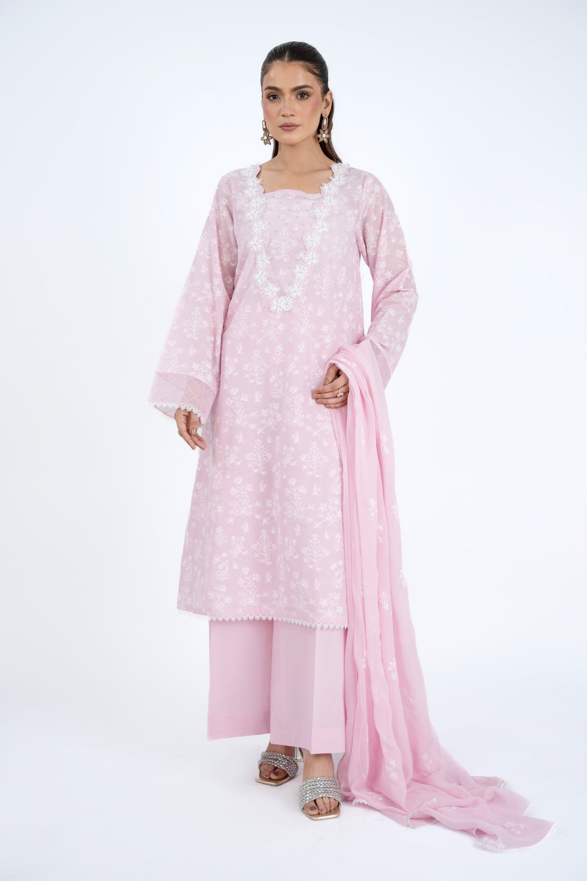 Embroidered Pink Lawn 3-Piece Unstitched Suit by The Fabric Store