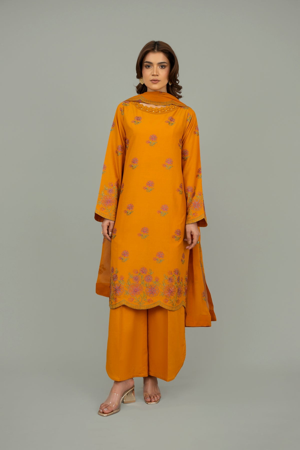 Embroidered Mustard Lawn 3-Piece Unstitched Suit by The Fabric Store