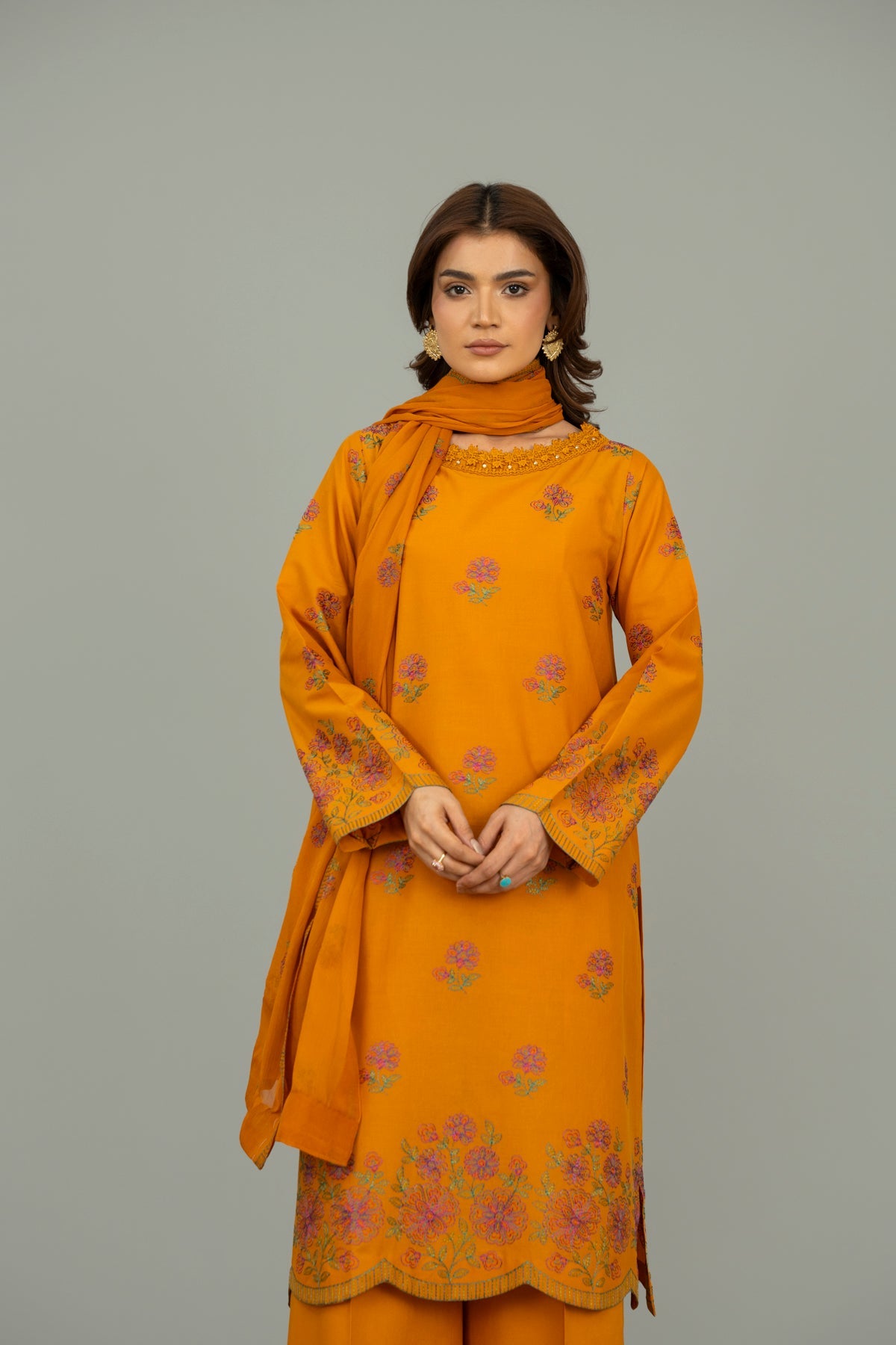Embroidered Mustard Lawn 3-Piece Unstitched Suit by The Fabric Store, photo 4