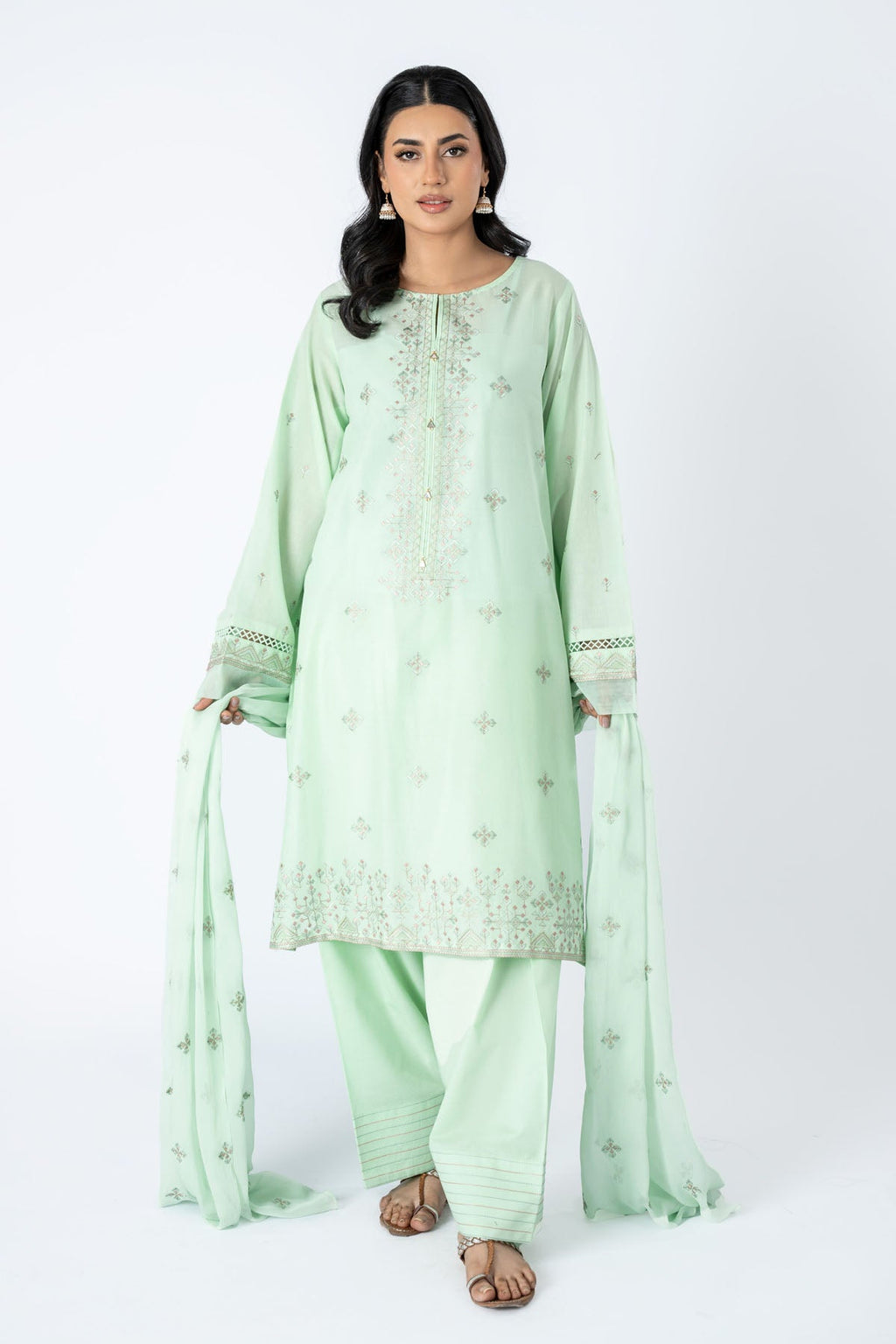 Embroidered Green Lawn 3-Piece Unstitched Suit by The Fabric Store