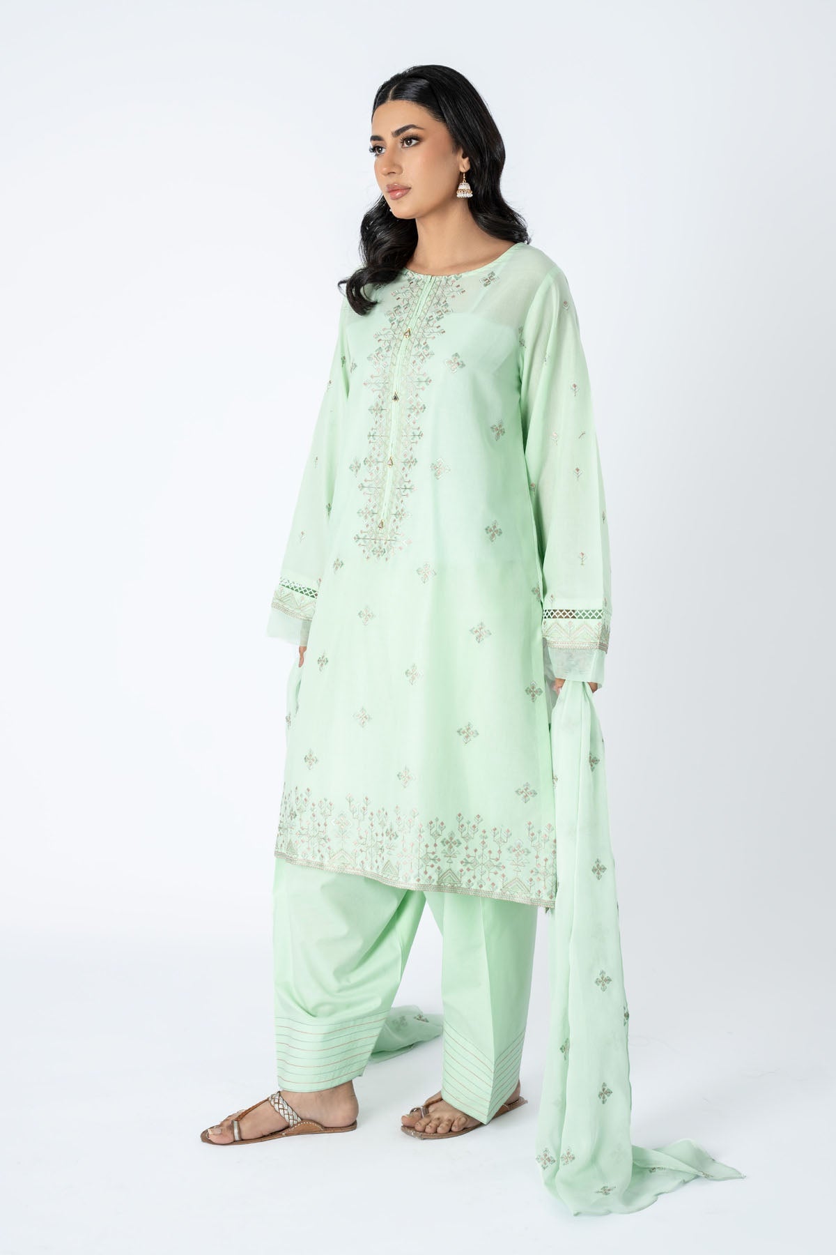 Embroidered Green Lawn 3-Piece Unstitched Suit by The Fabric Store, photo 4