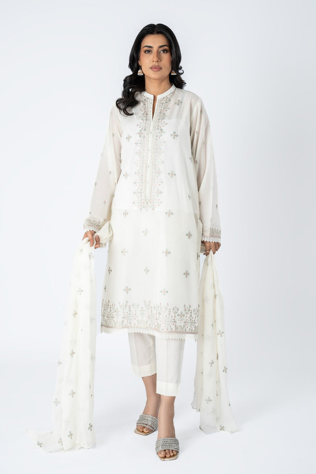 Embroidered White Lawn 3-Piece Unstitched Suit by The Fabric Store