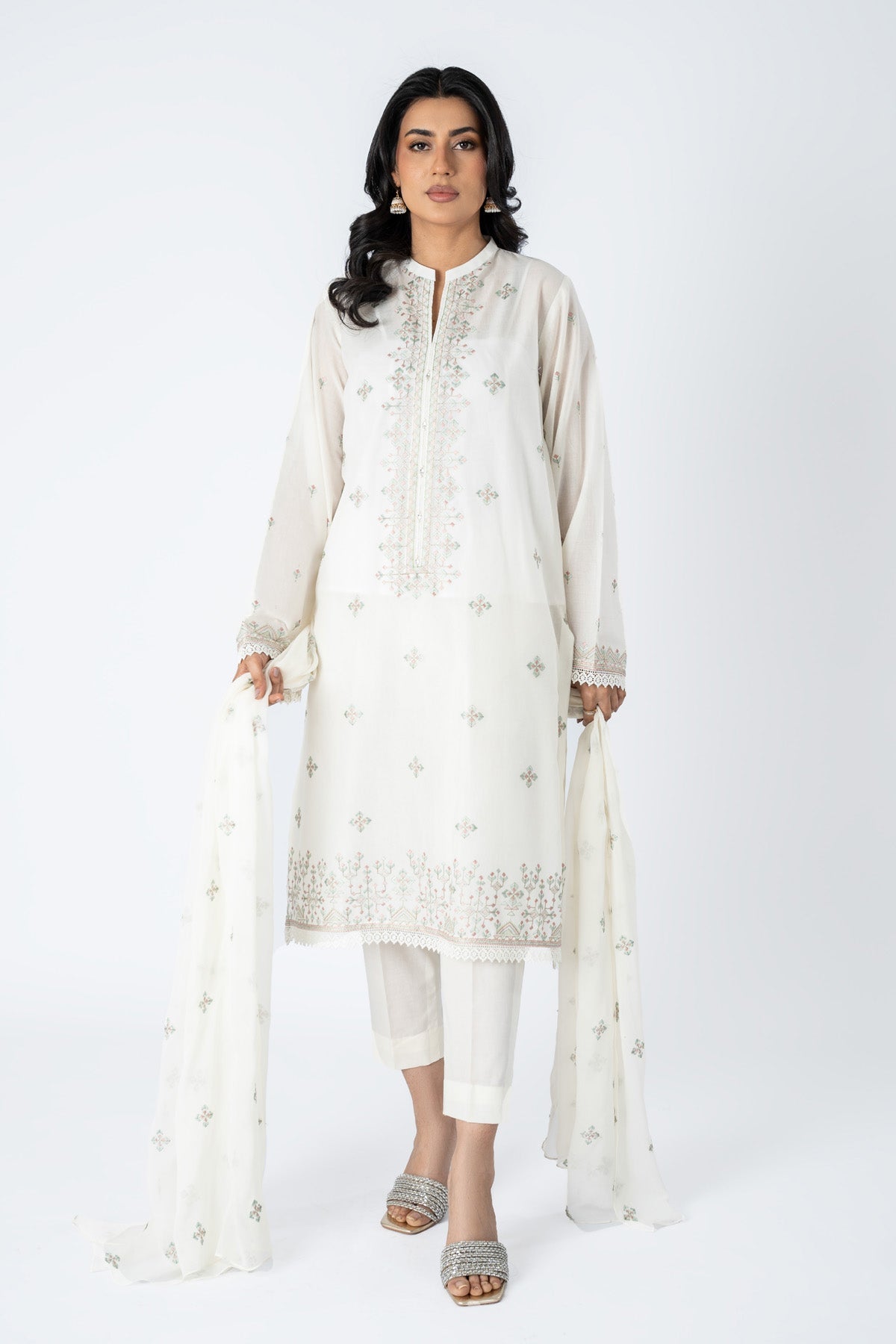 Embroidered White Lawn 3-Piece Unstitched Suit by The Fabric Store