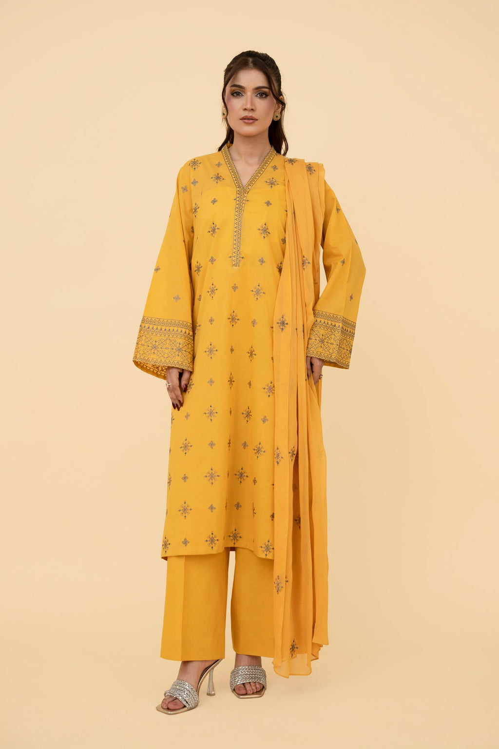 Embroidered Yellow Lawn 3-Piece Unstitched Suit by The Fabric Store