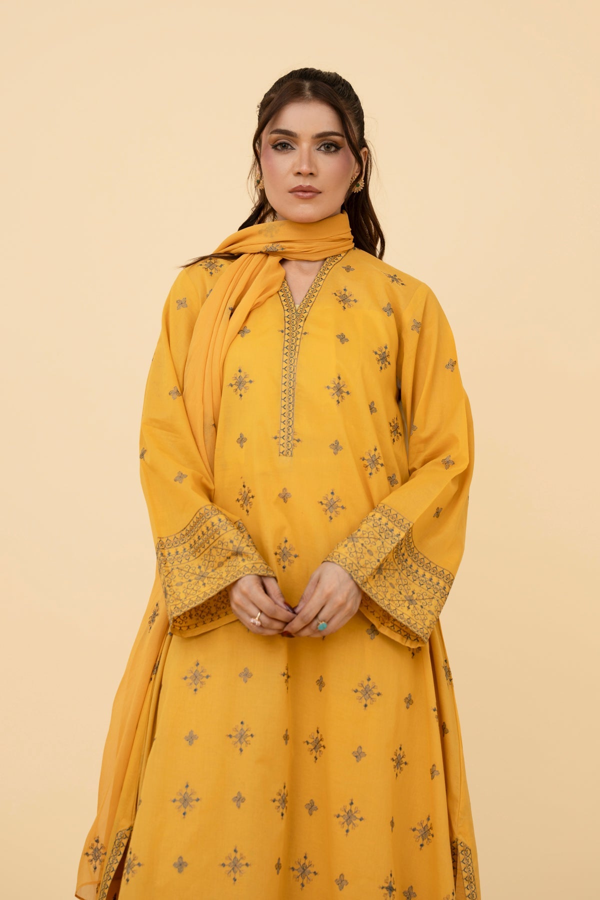 Embroidered Yellow Lawn 3-Piece Unstitched Suit by The Fabric Store, photo 2