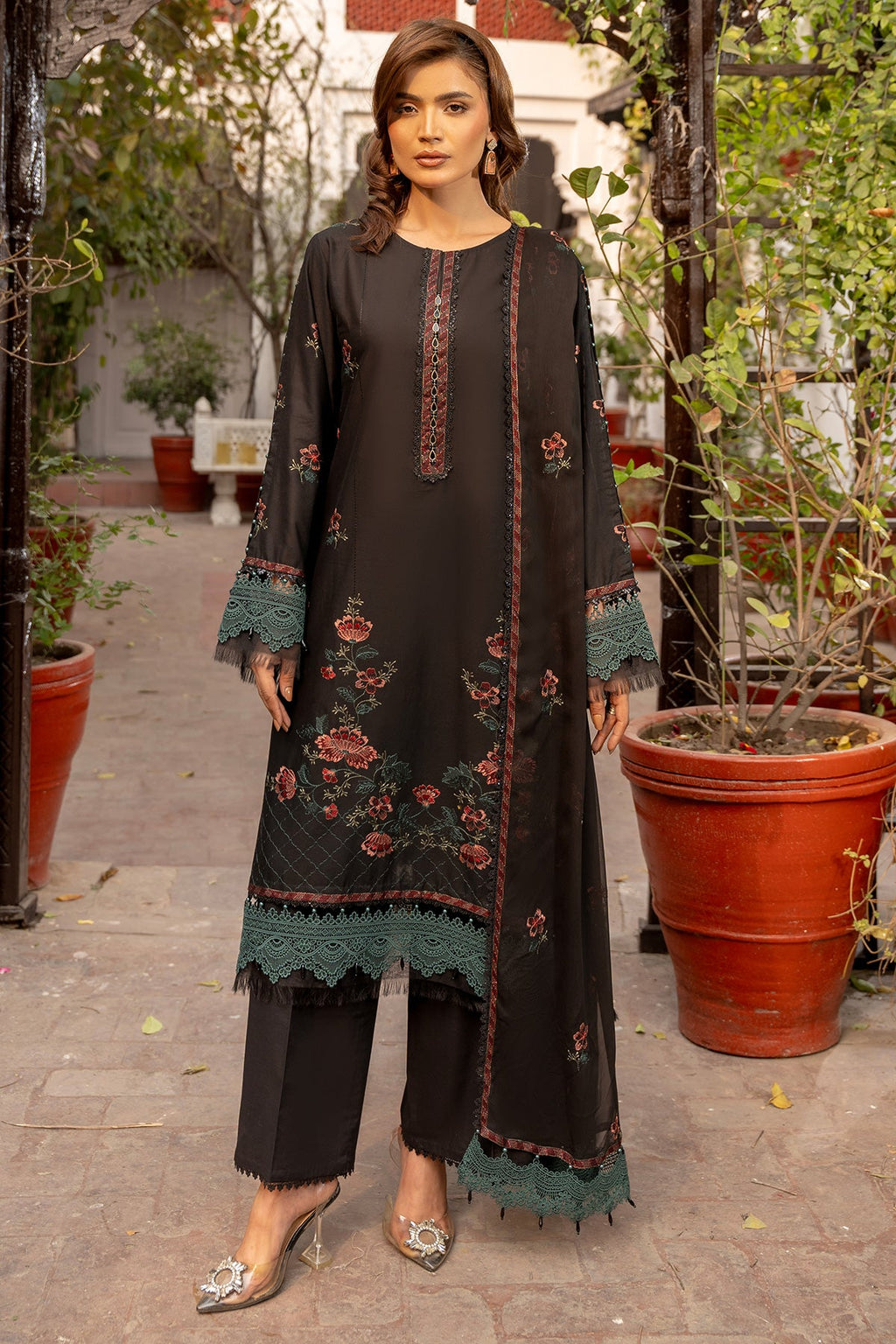Embroidered Black Lawn 3-Piece Unstitched Suit by The Fabric Store