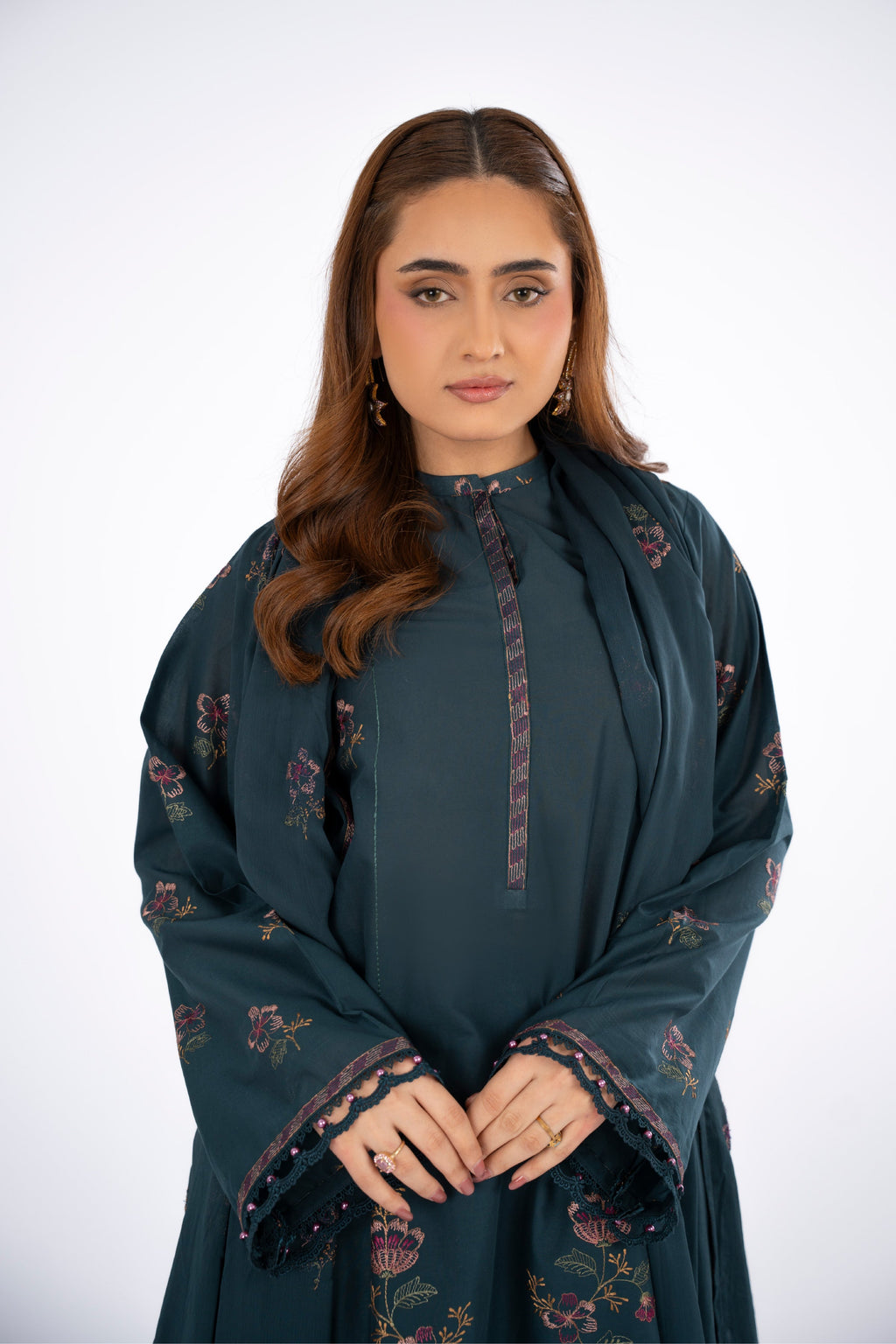 Embroidered Teal Lawn 3-Piece Unstitched Suit by The Fabric Store, photo 3
