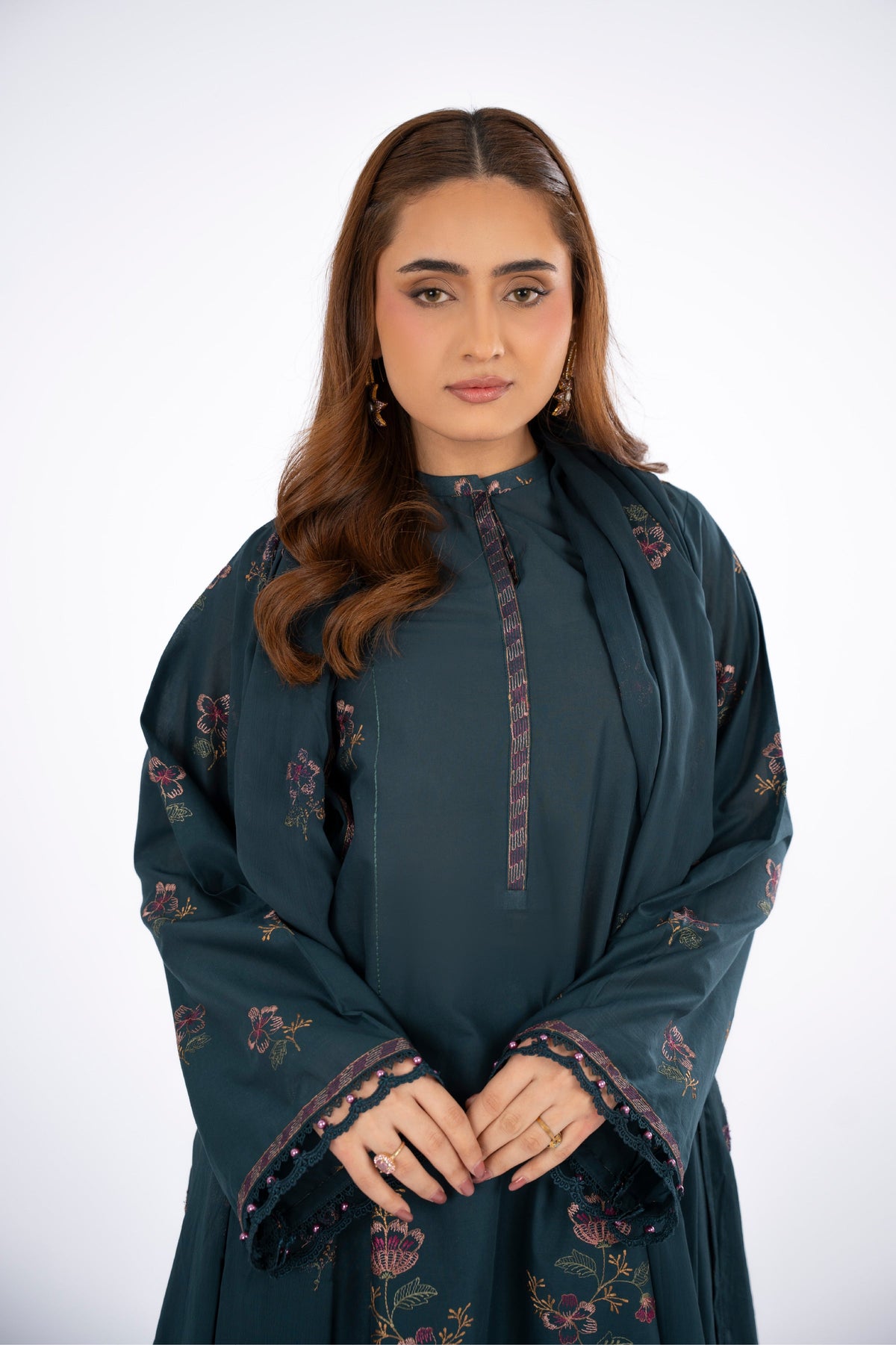 Embroidered Teal Lawn 3-Piece Unstitched Suit by The Fabric Store, photo 3