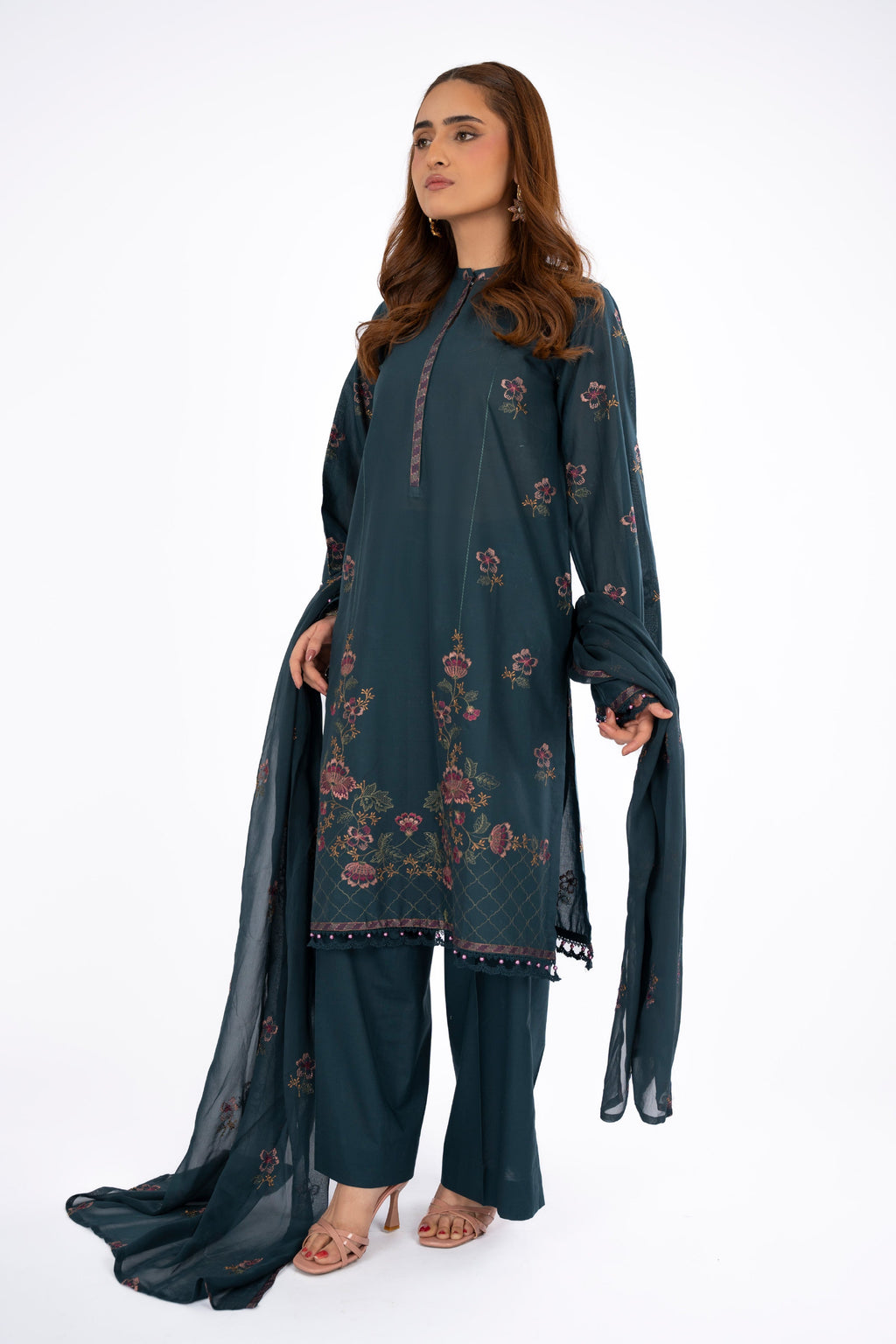 Embroidered Teal Lawn 3-Piece Unstitched Suit by The Fabric Store, photo 4