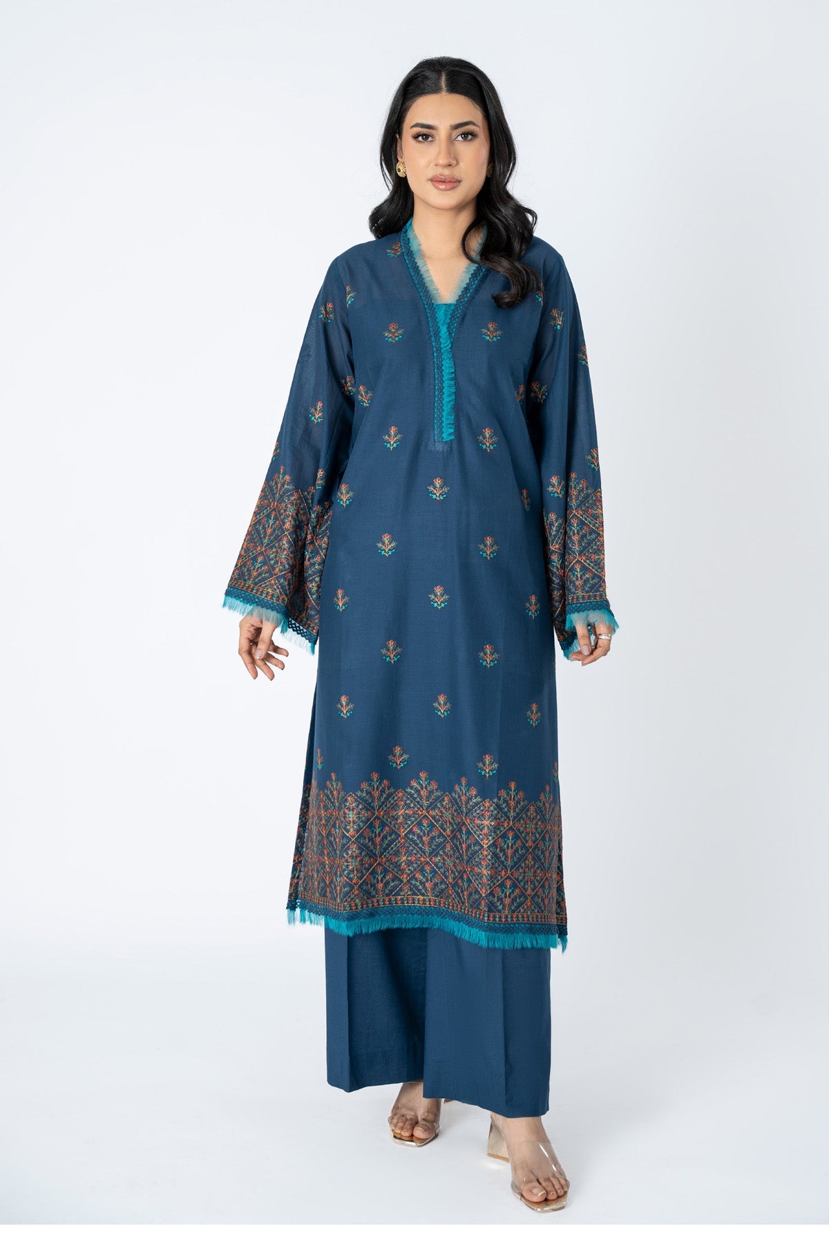 Embroidered Navy Blue Lawn 2-Piece Unstitched Suit by The Fabric Store