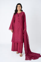 Embroidered Maroon Lawn 3-Piece Unstitched Suit by The Fabric Store