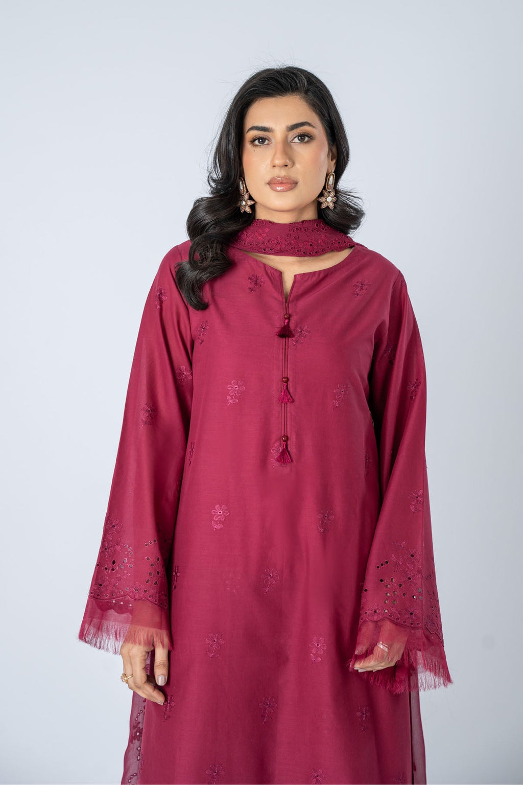 Embroidered Maroon Lawn 3-Piece Unstitched Suit by The Fabric Store, photo 3