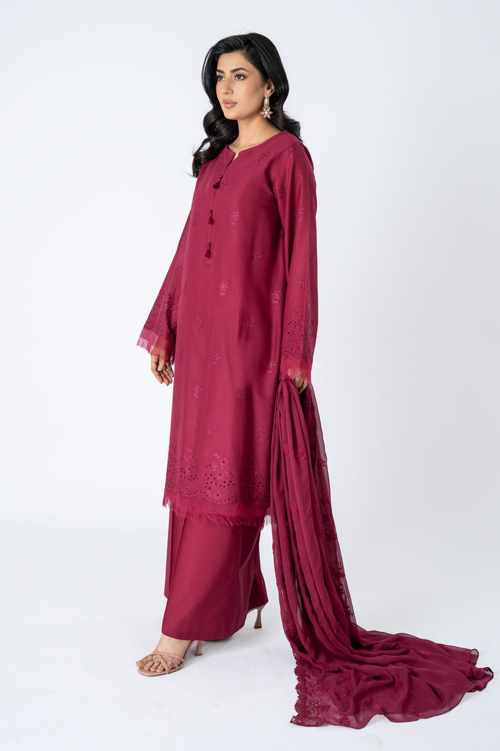 Embroidered Maroon Lawn 3-Piece Unstitched Suit by The Fabric Store, photo 4