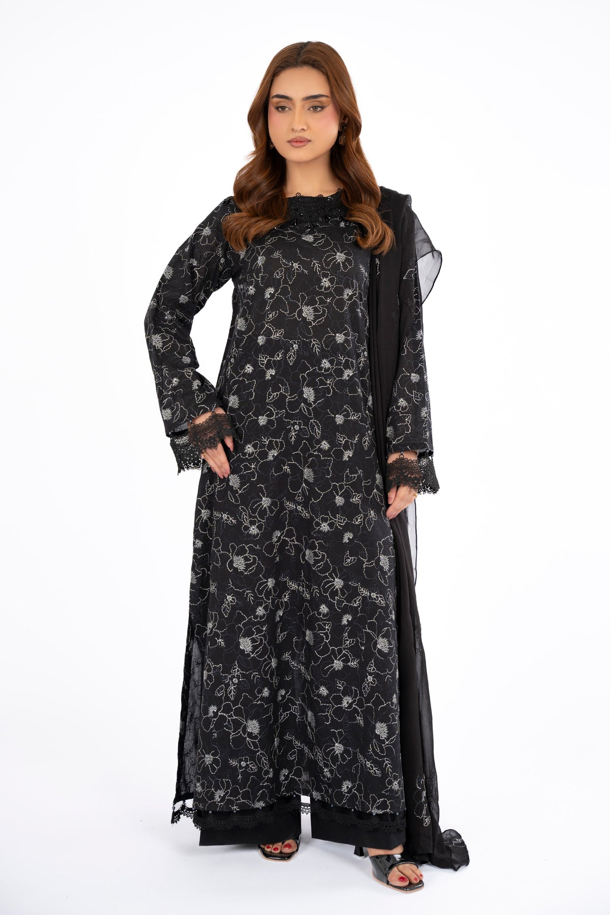 Embroidered Black Lawn 3-Piece Unstitched Suit by The Fabric Store
