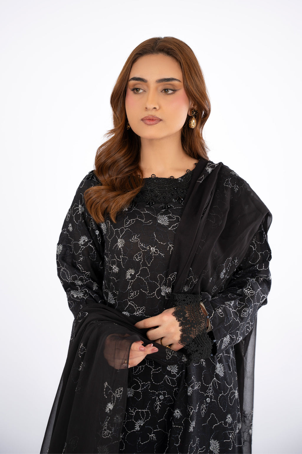 Embroidered Black Lawn 3-Piece Unstitched Suit by The Fabric Store, photo 3