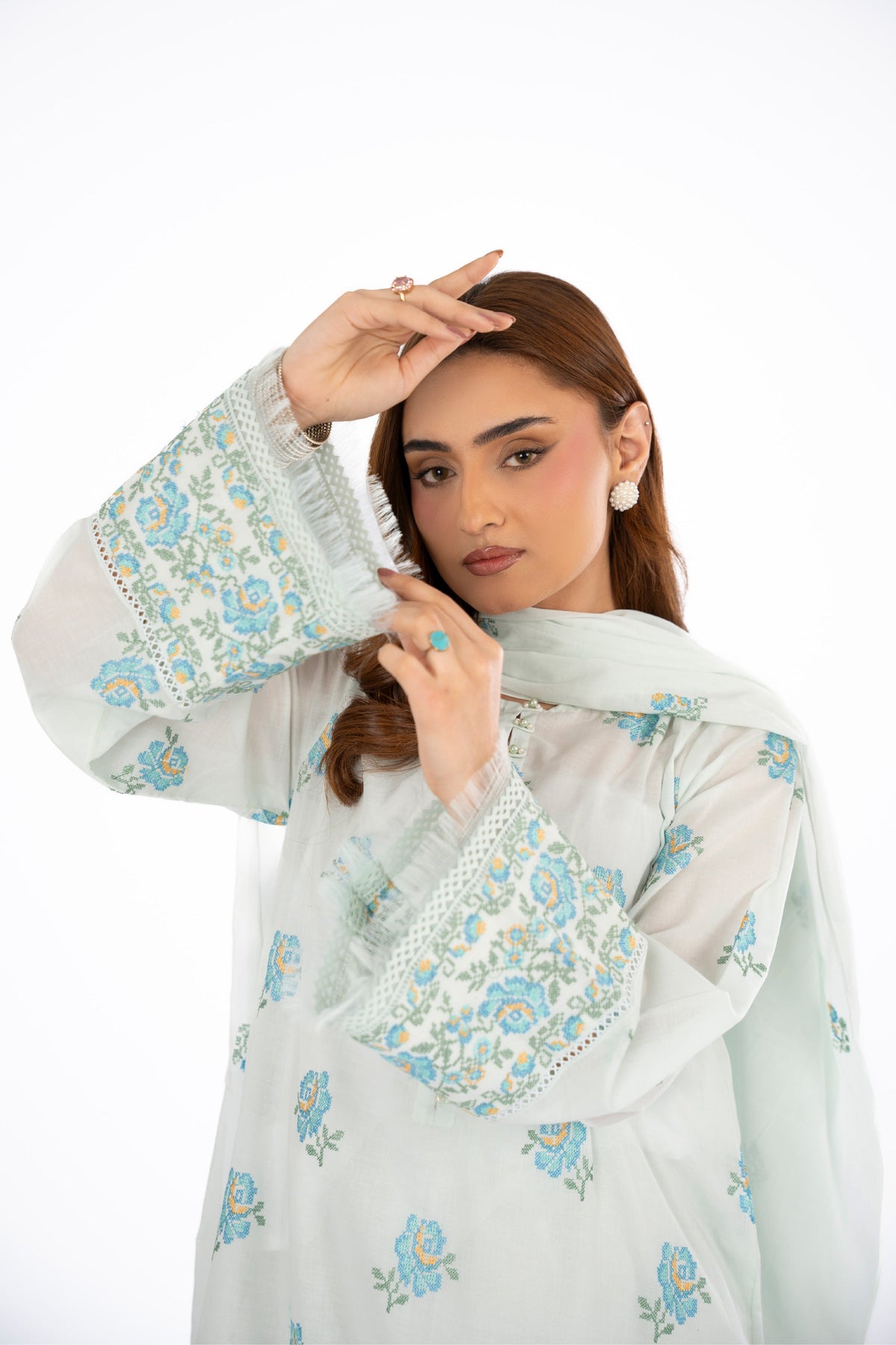 Embroidered Ice Blue Lawn 3-Piece Unstitched Suit by The Fabric Store, photo 3