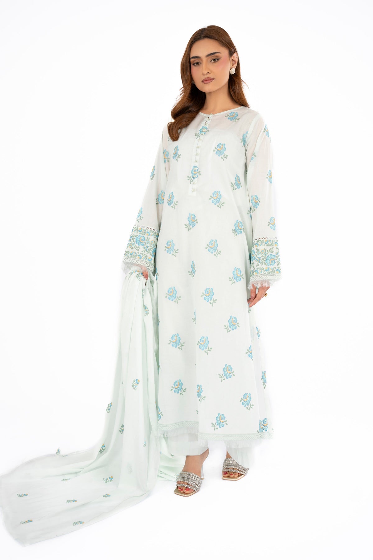 Embroidered Ice Blue Lawn 3-Piece Unstitched Suit by The Fabric Store, photo 4