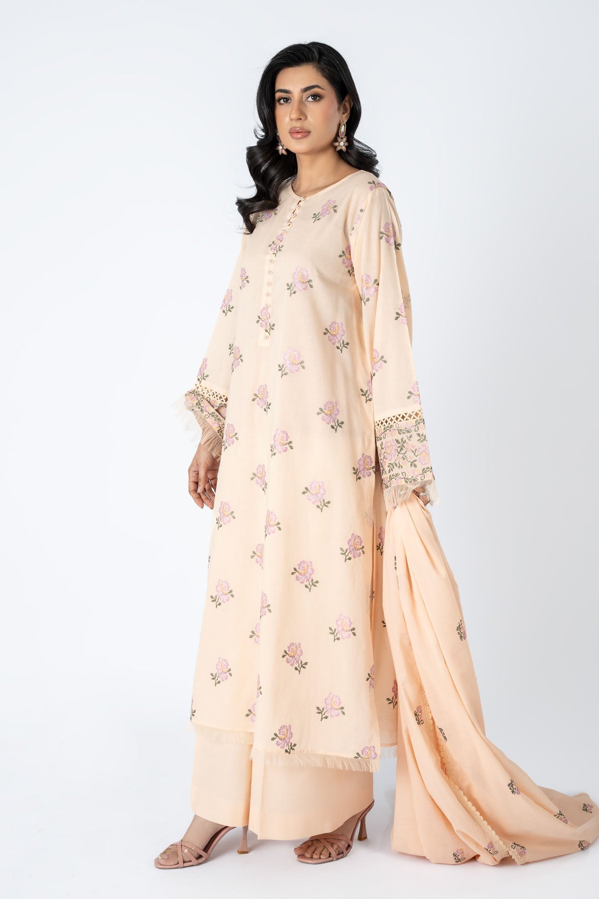 Embroidered Peach Lawn 3-Piece Unstitched Suit by The Fabric Store, photo 4