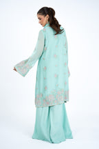 Embroidered & Embellished Ice Blue Chiffon 3-Piece Unstitched Suit by The Fabric Store, photo 2
