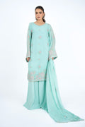 Embroidered & Embellished Ice Blue Chiffon 3-Piece Unstitched Suit by The Fabric Store