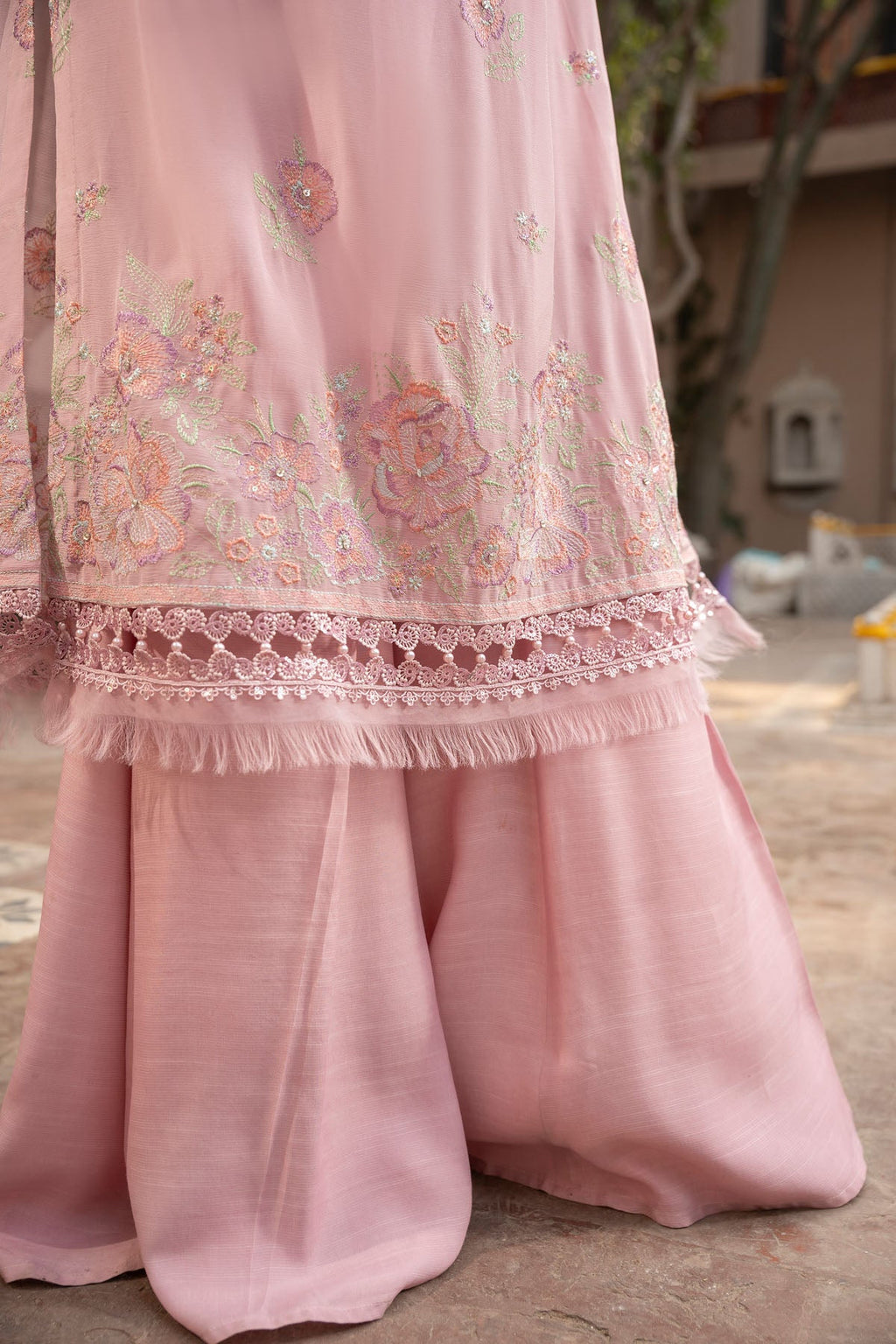 Embroidered & Embellished Pink Chiffon 3-Piece Unstitched Suit by The Fabric Store, photo 4