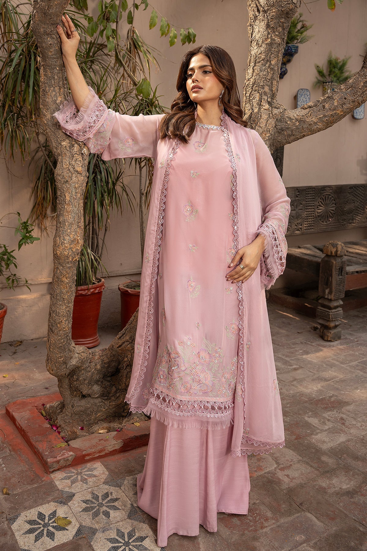 Embroidered & Embellished Pink Chiffon 3-Piece Unstitched Suit by The Fabric Store, photo 8