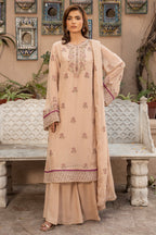 Embroidered & Embellished Beige Chiffon 3-Piece Unstitched Suit by The Fabric Store
