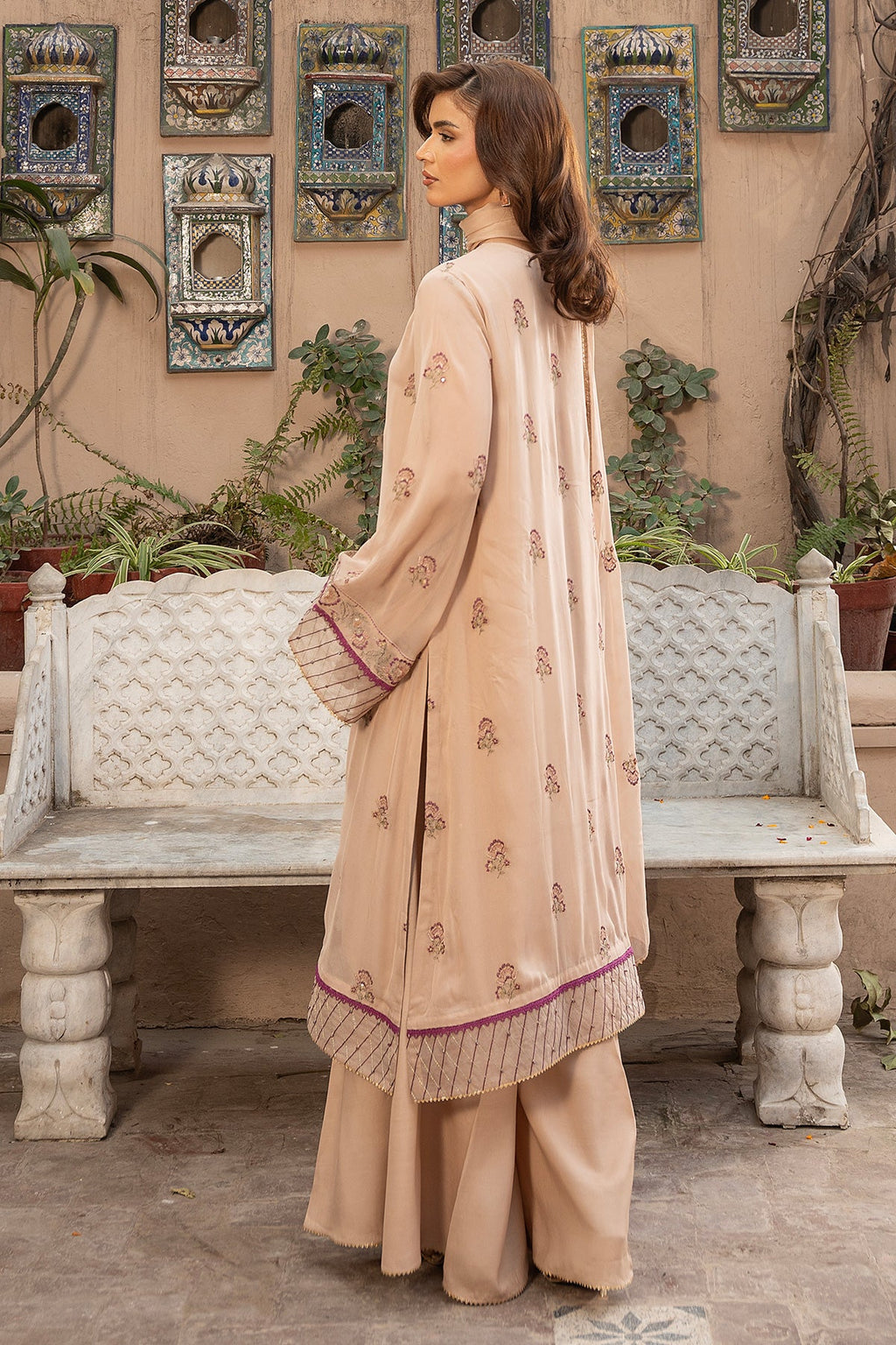 Embroidered & Embellished Beige Chiffon 3-Piece Unstitched Suit by The Fabric Store, photo 2