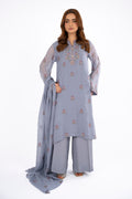 Embroidered & Embellished Grey Chiffon 3-Piece Unstitched Suit by The Fabric Store